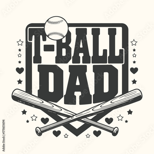 Vector art of tball dad baseball design with bats and ball, celebrating fatherhood and youth sports