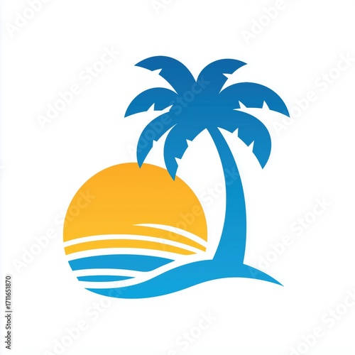 Palm tree with sun beach tropical summer illustration isolated design symbol