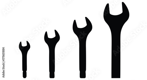 Silhouette of four wrenches in graduated sizes showing repair and mechanics tools vector