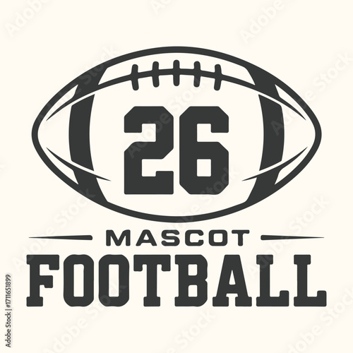 Vector art of mascot football with number 26, american football sport, team logo, athletic symbol, vintage style