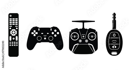 Collection of electronic devices remote control game controller drone controller car key vector