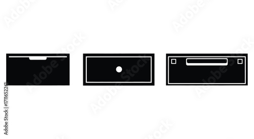 Three black kitchen drawer pulls and cabinet handles isolated on white vector