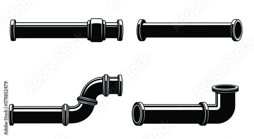 Industrial plumbing pipe sections with joints and elbows for construction and infrastructure projects vector