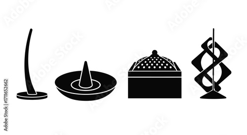 Collection of four silhouette kitchen utensils and gadgets isolated on vector