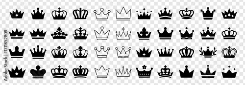 Mega crown icon set. Royal king and queen crown symbol. Crown sign collection. Vector illustration