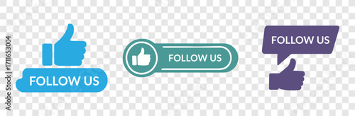 Follow us button icon set with thumbs up symbol, Follow us banner, Vector illustration
