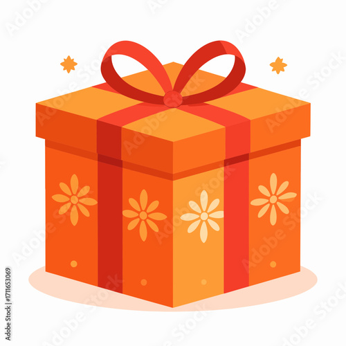 Diwali Gift Vector Illustration Festive Orange Present with Floral Design