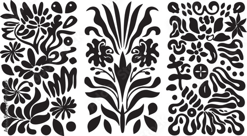 Black and white floral vector pattern - abstract flower design elements eps silhouette