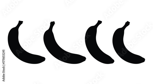 Four silhouetted bananas arranged in a row healthy tropical fruit bunch delicious food vector