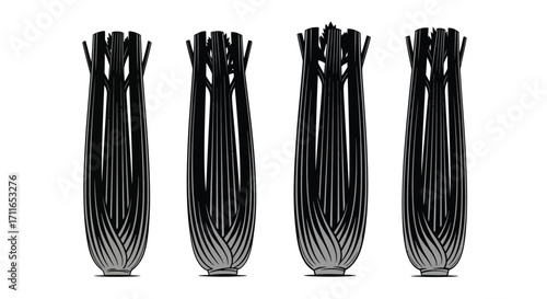 Four black whisk heads isolated studio shot object food preparation kitchen tool appliance vector