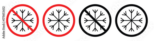 no  Freeze Icon Set – No Snowflake, Prohibition Sign, Winter Weather Vector Illustration.
