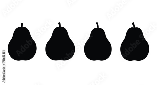 Four silhouettes of pears arranged in a row against a vector