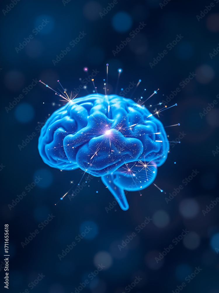 Fototapeta premium blue brain with particle and sparkle artificial intelligence concept transparent background