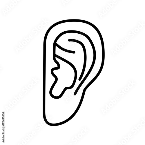 Simple line icon of human ear. Minimal outline design for anatomy, hearing, ENT, medical, and healthcare concept