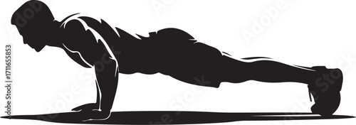 Black silhouette of a man performing a push up exercise male