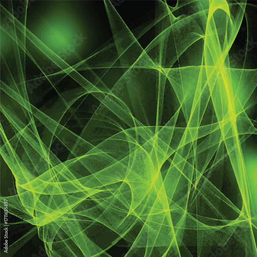 Abstract green neon glowing fractal on black background