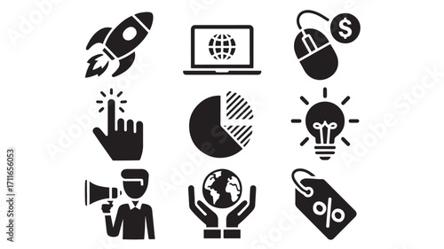A person clicks a button launching a rocket on a laptop screen symbolizing a successful online business launch