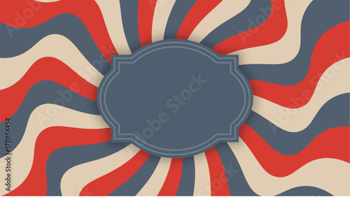 Retro vintage background with wavy sunburst rays and label frame