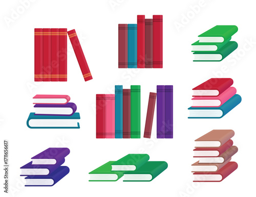 Stack of colorful books and textbooks isolated vector illustration