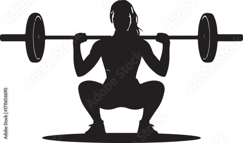 Black silhouette of a woman performing a barbell squat weightlifting