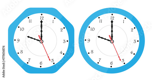 Educational clock faces showing different times isolated vector illustration