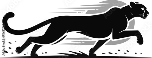 Sleek black panther in motion silhouette illustration