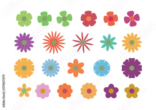 Colorful flower icons set isolated vector illustration