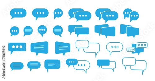 Blue chat message bubble icons set isolated on white background