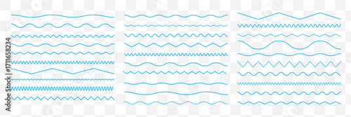 Waves line set. Wave ornament pattern. Set of wavy zigzag lines. Wave thin line background. Vector zigzag and wavy horizontal underline. Vector illustration