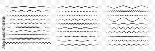 Waves line set. Wave ornament pattern. Set of wavy zigzag lines. Wave thin line background. Vector zigzag and wavy horizontal underline. Vector illustration