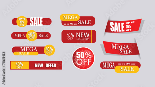Mega Sale Discount Banner Label Collection Isolated on White Background