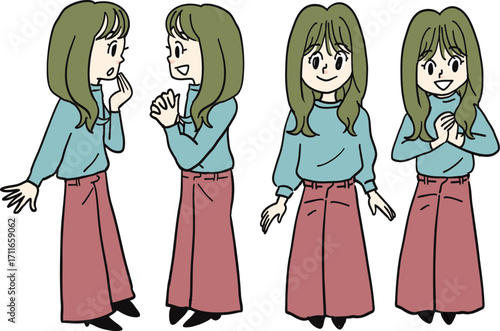 人物の横前全身像
