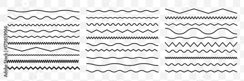 Waves line set. Wave ornament pattern. Set of wavy zigzag lines. Wave thin line background. Vector zigzag and wavy horizontal underline. Vector illustration
