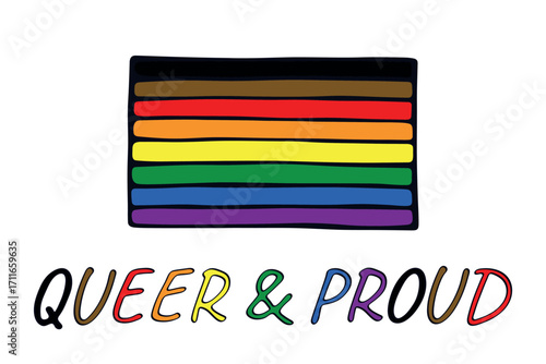 Colorful Gay pride flag Happy pride day LGBTQ community Pride Month Vector hand drawn doodle for posters, stickers, logo, cards