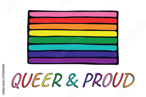 Colorful Gay pride flag Happy pride day LGBTQ community Pride Month Vector hand drawn doodle for posters, stickers, logo, cards