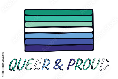 Colorful Gay men pride flag Happy pride day LGBTQ community Pride Month Vector hand drawn doodle for posters, stickers, logo, cards