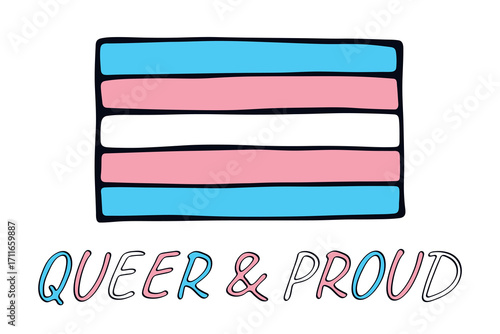 Colorful Transgender pride flag Happy pride day LGBTQ community Pride Month Vector hand drawn doodle for posters, stickers, logo, cards