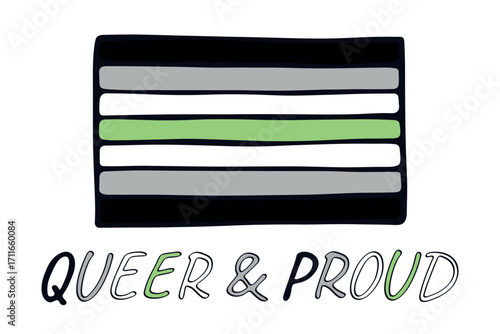 Colorful Agender pride flag Happy pride day LGBTQ community Pride Month Vector hand drawn doodle for posters, stickers, logo, cards