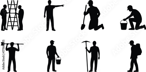 Silhouette of Construction Workers Team with Tools,onstruction workers team vector art design,construction uniforms vector,work silhouettes collection,Construction workers,Builder, Engineer, Ai