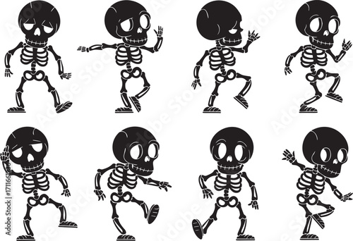 ute dancing skeleton vector seamless pattern for Halloween spooky decoration and funny cartoon horror design