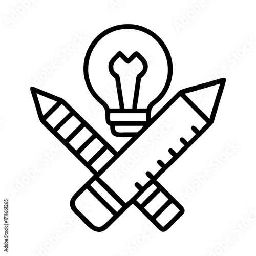 Lightbulb and crossed pencils icon symbolizing creativity and ideas isolated on transparent background