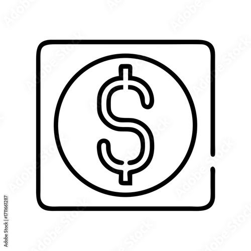 Simple outline of a dollar sign inside a circle isolated on transparent background
