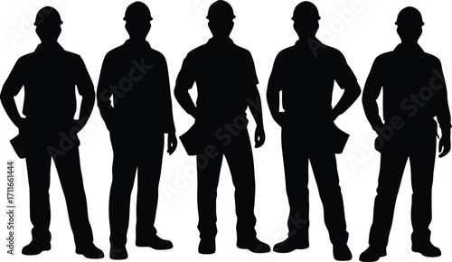 Silhouette of Construction Workers Team with Tools,onstruction workers team vector art design,construction uniforms vector,work silhouettes collection,Construction workers,Builder, Engineer, Ai