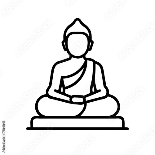 Stylized line art icon of a seated buddha figure isolated on transparent background