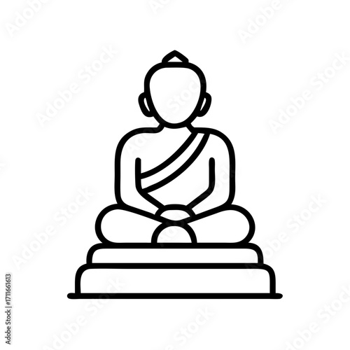 Simple line art icon of buddha meditating isolated on transparent background