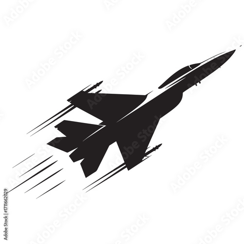 Dynamic Silhouette of a Fighter Jet Ascending with Afterburners Trailing Behind Depicting Power and Precision in Flight for Military Aviation Enthusiasts and Air Show Admirers