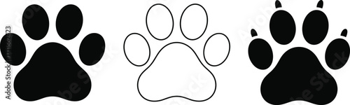 Animal paw prints icons, pet paw prints, dog paw tracks, cat paw prints, paw print vector, animal footprints, pet icons, paw shape symbols, animal 