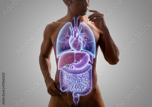 Human Internal Organs with a Pensive Man