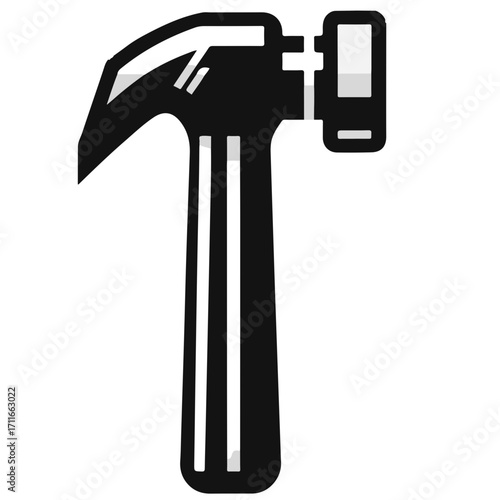 Illustration of a black hammer with a white highlight on a white background in a simple vector style