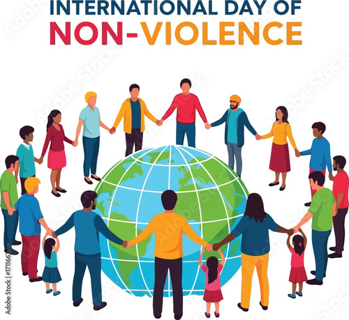 International day of non violence with people holding hands around world